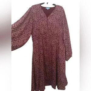 Draper James RSVP Burgundy Floral Smocked Midi Dress XXL